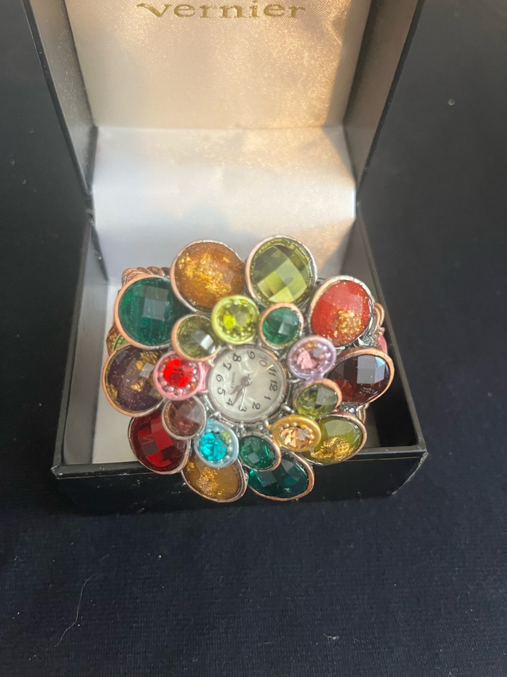 Multicolor Crystal Flower Watch Ring - Women Jewelry